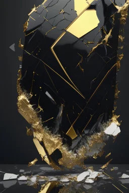 AI shattered glass marble black body gold mettalic expose art realisticv2 surrealism 4k resolution art