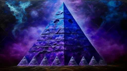 A purple haunted cosmic pyramid with ghosts painted by Claude Monet