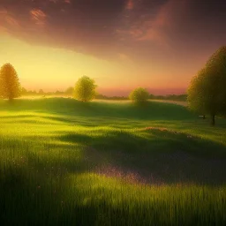 fregatt, green meadow, sunset, photorealistic, 8k