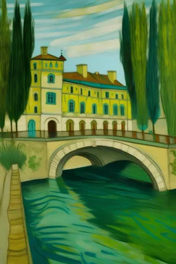 A palace near a bridge painted by Vincent van Gogh