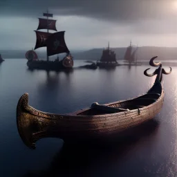 viking ship, 4k, 8k, highly detailed, cinematic, ultra photorealistic, ultra realistic, volumetric lighting, sharp details