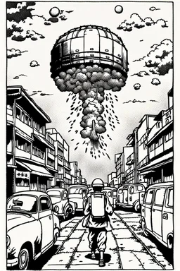 Hiroshima bomb, line arts, manga style