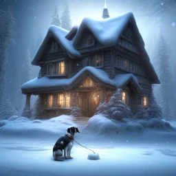 sad, scared, sad, lonely dog tied with a leash in front of a house, winter, 8k resolution, high-quality, fine-detail, intricate, digital art, detailed matte, volumetric lighting, illustration, 3D octane render, brian froud, howard lyon, selina french, anna dittmann, annie stokes, lisa parker, greg rutowski