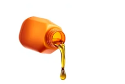 bottle(plastic bottle of motor oil) floating on side pouring oil out of the opening. white background, Smooth vector