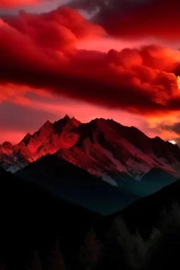 Mountain,red clouds
