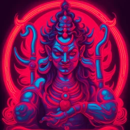 God shiva Demonic image in neon red color pallet in phonk style