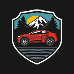 logo for a shop that repairs automobiles, installs tires and does oil changes, but doesn't show an automobile inside a shield shape, in the style of national parks stickers