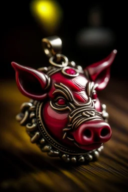 A pendant for a necklace, big Pumbaa from the lion king with big tusks , eyes made of ruby