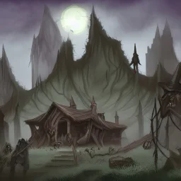 a scene set in a undead horror land from dungeons and dragons