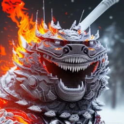 smooth hyper realistic, beautiful Japanese burning lava knight tiger robot in crown, pale colors, dark cosmos background, extremely sharp detail, finely tuned detail, ultra high definition, 8 k, unreal engine 5, ultra sharp focus, accurate sword wings, positive smile, lot of details, fit within portrait, Ambiance winter, perfect composition, perfect hair, perfect hands, finger up gestures