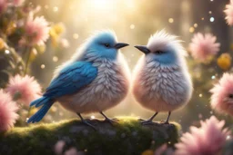 Very fluffy bird couple love, flora, in sparkling sunshine Weight:1 detailed matte painting Weight:0.9