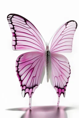 A pink butterfly, 10 cm long, 100 gm in weight, with white luster