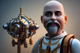 portrait of a bald and shaved Atul Bhardwaj building lego, steampunk, brown eyes, no facial hair, steampunk, unreal 5, octane render, cinema4d, dynamic lighting, soft lighting, 4k, redshift render, highly detailed, hyper realistic