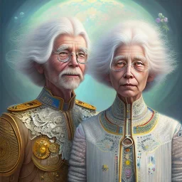 An old Hippie couple in colorful clothes, flowers in their white hair. Faces are full of wrinkles, slight smiles, highly intricate, delicate detailed complex, vibrant colors by Laura Burch, Tom Bagshaw, water color by jean - baptiste monge, art by ivan gantschev and greg rutkowski. by sabbas apterus Nikon D850 trending on Artstation highly detailed digital painting ultra reallistic fantasy beautiful dynamic lighting hyperrealistic cinematic postprocessing concept art , beautiful eyes ,