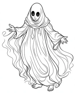 outline art for halloween coloring pages for kids with ghost , white background, Sketch style, full body, only use outline, clean line art, white background, no shadows and clear and well outlined, coloring page for kids,