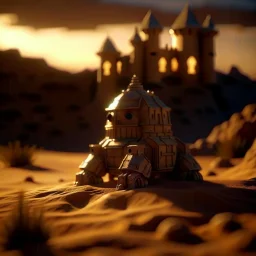 golem in castle in the desert in evening, photo-realistic, shot on Hasselblad h6d-400c, zeiss prime lens, bokeh like f/0.8, tilt-shift lens 8k, high detail, smooth render, down-light, unreal engine, downlight