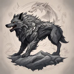 Mythic Beast Fenrir in infographic drawing art style