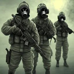 Soldiers with gas mask