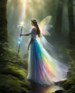 The fairy princess carried a magic wand in her hand, which she used to conjure up magical effects around her. She could summon rainbows, create fountains of water, or even summon the spirits of the forest to dance for her.