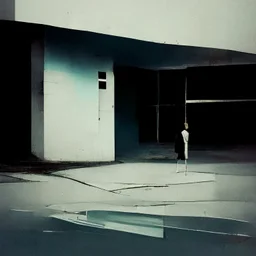 Minimal contemporary abstract oil paintings of a desolate 1960s carpark with road markings and concrete fragments. style of Justin Mortimer and Francis Bacon.