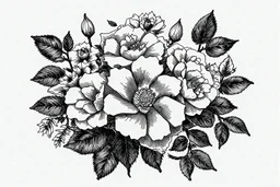 black and white line sketch of wild roses