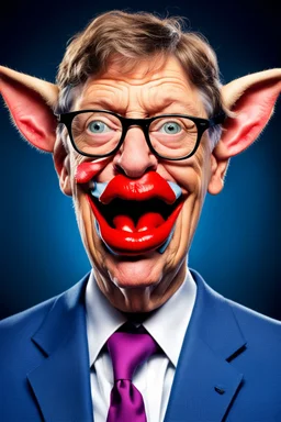 it Bill Gates with a gremlin cow with big lipstick mouth, big lips