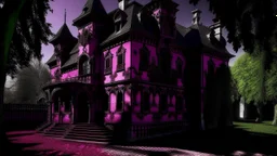 A dark magenta chateau covered in shadows designed in medieval tapestry