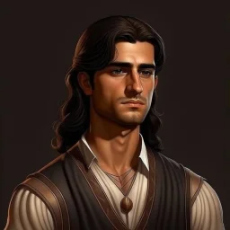 young tanned mediterranean nobleman with sharp features and long straight dark hair industrial era grimdark realistic