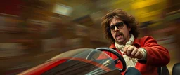 gokart mozart and stevie wonder bewildered looks beyond really powerful, fantasy illustration in the style of Rembrandt, motion blur background