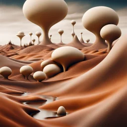 Photography close view of a random landscape with massive odd Yves Tanguy incomorehensible style Surrealism, glossy, organic, tumor mass growing