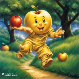 fantasy 90's tcg art of shining golden apple