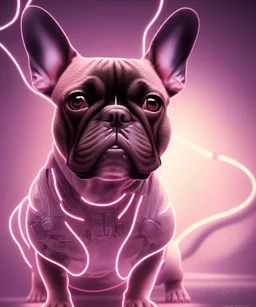 ! dream symmetry!! portrait of a french bulldog, sci - fi, tech wear, glowing lights!! intricate, elegant, highly detailed, digital painting, artstation, concept art, smooth, sharp focus, illustration, art by artgerm and greg rutkowski and alphonse mucha