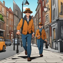 Cartoon of man with a hat walking 4k