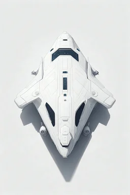 a minimalist white spaceship for a top-down view, 2D, video game, white background