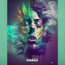 Create a composite that captures the initial allure and impact of trying hash or weed, emphasizing the emotions and sensations you felt poster colour composite