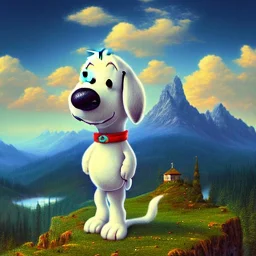 snoopy, MOUNTAIN, STREAM, blue sky, clouds, hellow