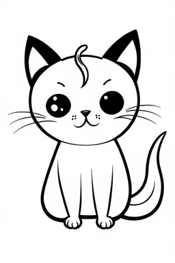 Simple outline of a cute cat, in a cartoon style, black and white