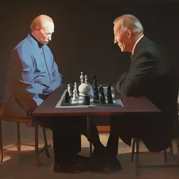 Putin, President Xi Of China And Joe Biden Play Chess With A Pigeon,Ufo And Atomic Bomb Mushroom Cloud,Complex Surgical Instruments Intermixed With A Newborn Boy,Minimalism,Painting By Adrian Ghenie,Rene Magritte,Pablo Picasso,Michelangelo,Salvador Dali,Lucian Freud