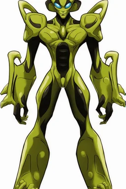 This new alien from the Ben 10 cartoon looks like an alien with an advanced and amazing appearance. He is distinguished by his slender and flexible body, which indicates his high alien capabilities. His skin appears light blue, adding to his feral character