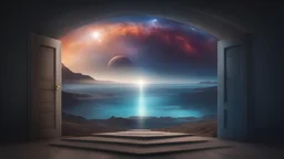 space with five dimensions, ocean, strange sky, door to other world, beautiful reality, enlightenment