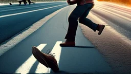 french canadian kicking a hat that is laying on the road