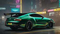 bentley continental GT Cyberpunk 2077 Style, Super Detailed, desktop wallpaper, 4K rear view, center