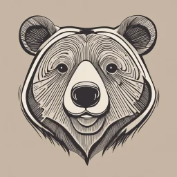 funny bear head from profile, simplified 70's cartoon style, monochromatic letterpress technique