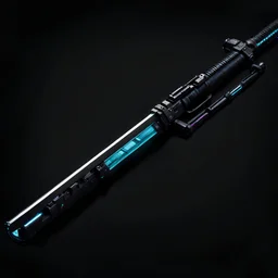 cyberpunk katana, black background, just the weapon