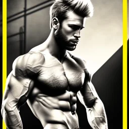 Ignore NSFW, teenager young rugged attractive slightly muscular fantasticly handsome blonde man, red briefs with yellow belt, hairy chest, (((visibly pisssing))) briefs, large erect visible boner peniss, photorealistic, artist Jay Anacleto, soft lighting, scruffy beard