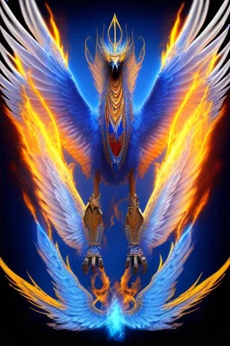 blue phoenix flaming wings, balanced, beautiful, smooth, flying, graceful