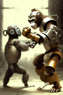 monkey fighting a robot