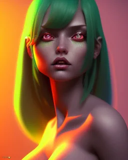 isometric art of a short Succubi girl with deep red hair and green eyes, soft lighting, complimentary pastel gradients, high definition, 3d icon clay render, blender 3d