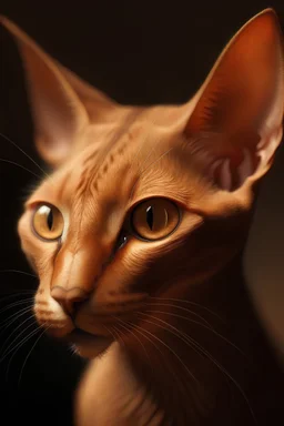Portrait of alien with auburn fur small ears cat eyes long narrow muzzle