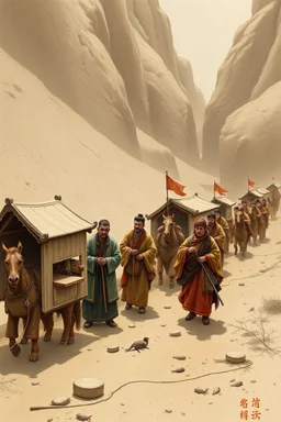 trading caravan Hexi Corridor in 66 BC in the style of Zeng Fanzhi